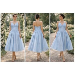 Light In The Box Dress 12 Blue 3D Floral Fit Flare Prom Formal Party